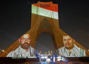 عکس/ نور پردازی برج آزادی تهران با پرچم یمن و تصویری از رهبران انصارالله یمن