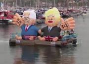 فیلم/ آدمک‌های بادی بایدن و جانسون در آب‌های انگلیس