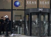 آتش زدن پرچم و تخریب دفتر اتحادیه اروپا در بروکسل از سوی معترضان